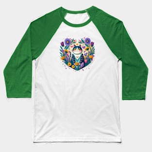 Cat In Heart Shaped Flowers Baseball T-Shirt